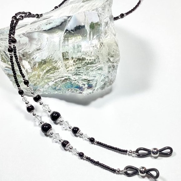 Classic Black Beaded Eyeglass or Sunglass Chain Holder, 28 inches - Picture 3 of 6